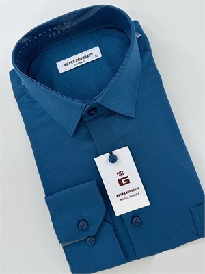Мужская рубашка приталенная темно-синяя 2351